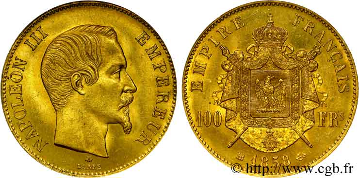 100 francs or Napoléon III tête nue 1858 Strasbourg F.550/6 SC 