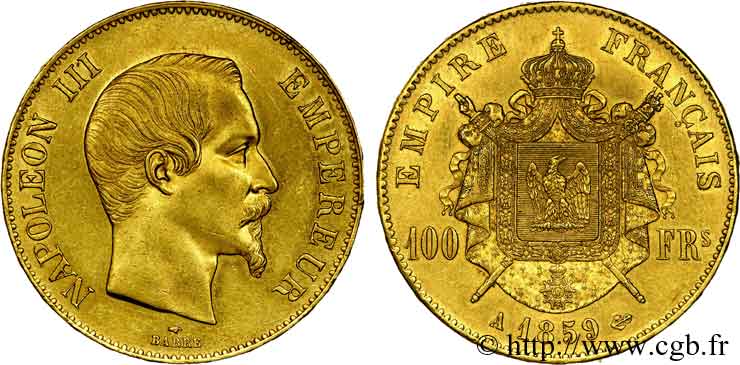 100 francs or Napoléon III tête nue 1859 Paris F.550/7 XF 