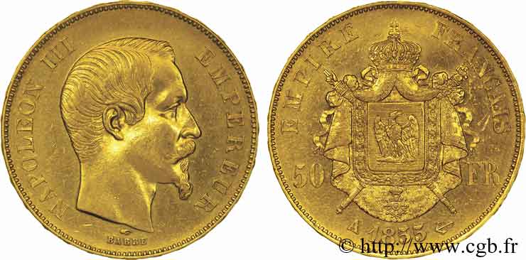 50 francs or Napoléon III, tête nue 1855 Paris F.547/1 TTB 