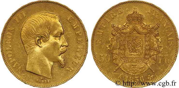 50 francs or Napoléon III, tête nue 1856 Paris F.547/3 EBC 