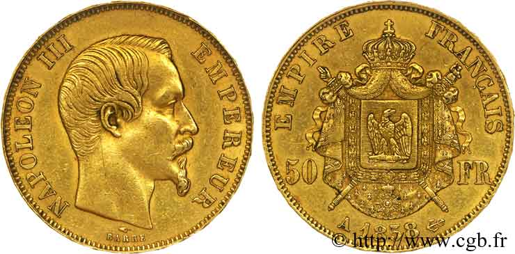 50 francs or Napoléon III, tête nue 1858 Paris F.547/5 SS 
