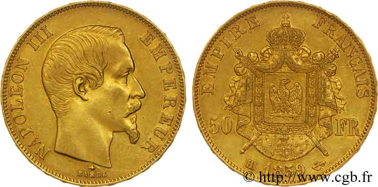 50 francs or Napoléon III, tête nue 1859 Strasbourg F.547/8 TTB 