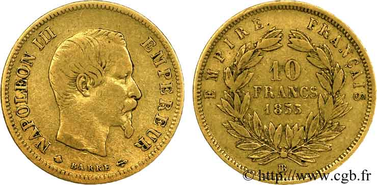 10 francs Napoléon III tête nue, grand module 1855 Strasbourg F.506/2 S 