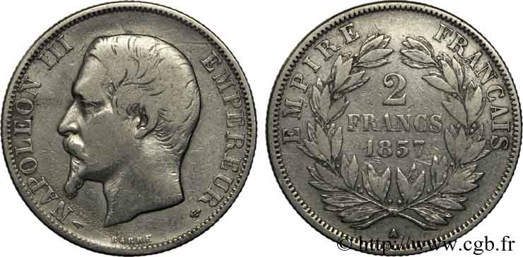 2 francs Napoléon III tête nue 1857 Paris F.262/9 BC 