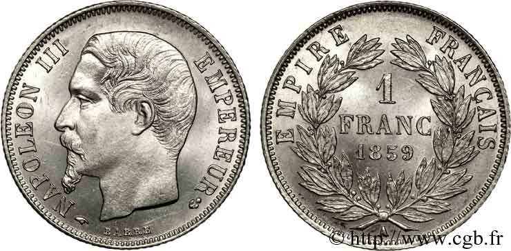 1 franc Napoléon III, tête nue  1859 Paris F.214/12 MS 