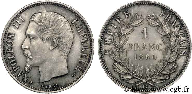 1 franc Napoléon III, tête nue  1860 Strasbourg F.214/19 fST 