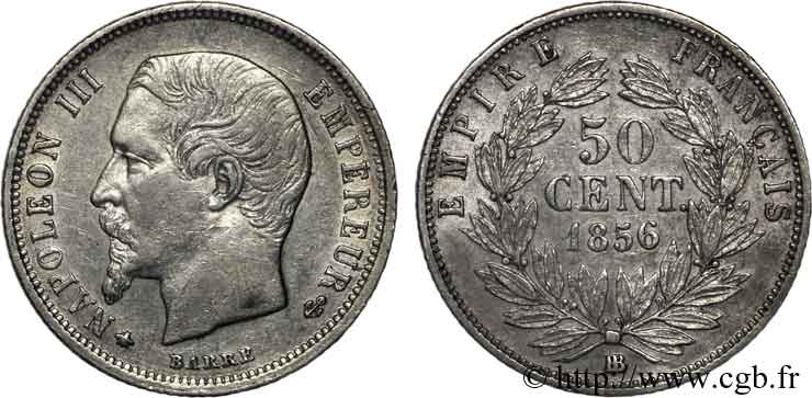 50 centimes Napoléon III, tête nue 1856 Strasbourg F.187/6 MBC 