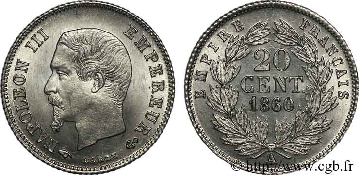 20 centimes Napoléon III tête nue 1860 Paris F.148/14 FDC 