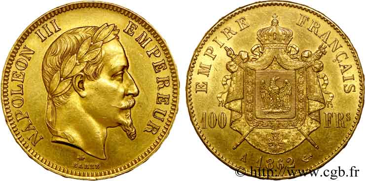 100 francs or Napoléon III, tête laurée 1862 Paris F.551/1 AU 