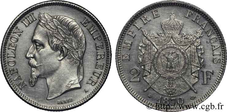 2 francs Napoléon III tête laurée  1870 Paris F.263/12 SPL 