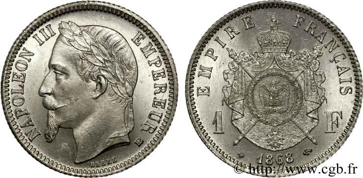 1 franc Napoléon III, tête laurée 1868 Strasbourg F.215/11 fST 