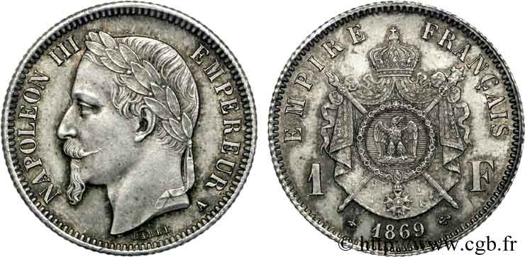1 franc Napoléon III, tête laurée 1869 Paris F.215/14 VZ 