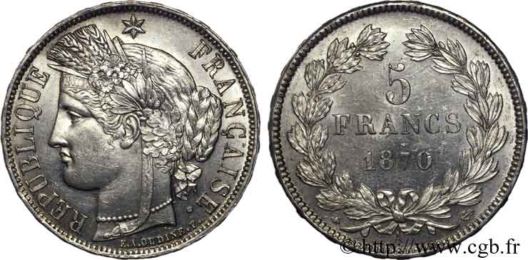5 francs Cérès sans légende 1870  Paris F.332/1 SUP 