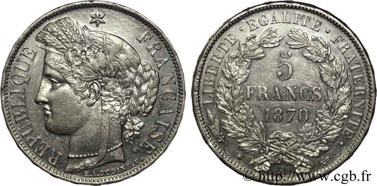 5 francs Cérès avec légende 1870 Paris F.333/1 XF 