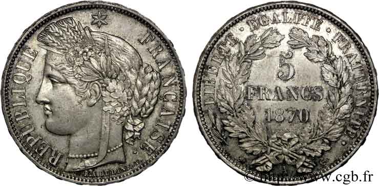 5 francs Cérès avec légende 1870 Paris F.333/1 FDC 