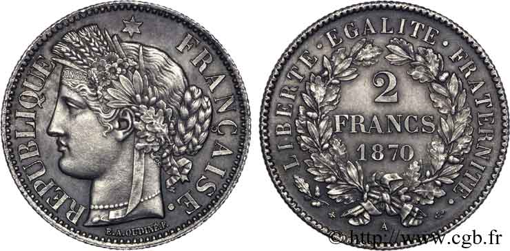 2 francs Cérès, avec légende 1870  Paris F.265/2 fST 