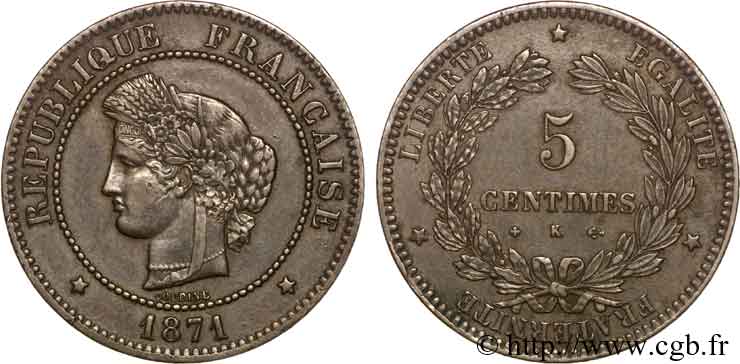 5 centimes Cérès 1871 Bordeaux F.118/3 XF 