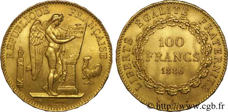 100 francs génie, tranche inscrite en relief Dieu protège la France 1886 Paris F.552/7 VZ 