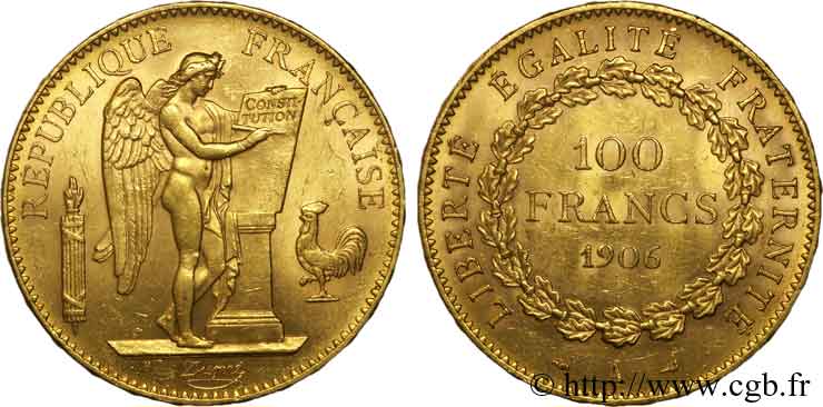 100 francs génie, tranche inscrite en relief Dieu protège la France 1906 Paris F.552/19 EBC 