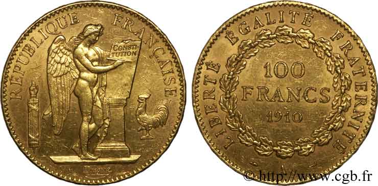 100 francs génie, tranche inscrite en relief liberté égalité fraternité 1910 Paris F.553/4 BB 