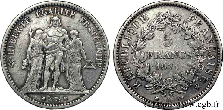 5 francs Hercule 1871 Paris F.334/2 BB 