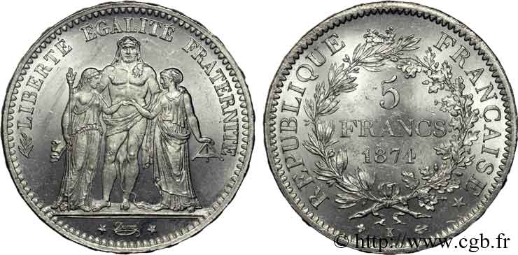 5 francs Hercule 1874 Bordeaux F.334/13 SC 