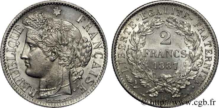 2 francs Cérès, avec légende 1887 Paris F.265/13 AU 