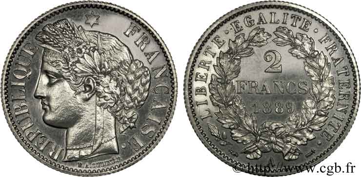2 francs Cérès, avec légende 1889 Paris F.265/15 SPL 