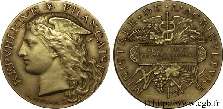 III REPUBLIC Médaille OR 33, récompense de concours régional hippique, Albi MS