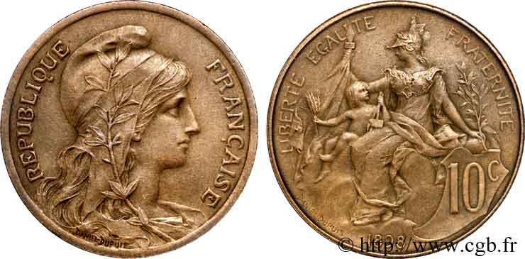 10 centimes Daniel-Dupuis, flan mat 1898  F.136/6 VZ 
