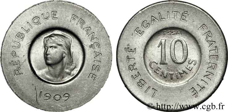 Essai de 10 centimes Rude 1909 Paris VG.4637  VZ 