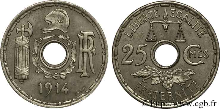Essai de 25 centimes Becker, grand module 1914  VG.4808  AU 