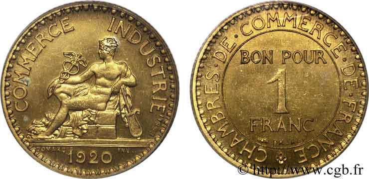 Essai de 1 franc Chambres de commerce bronze-aluminium 1920 Paris F.218/1 MS 