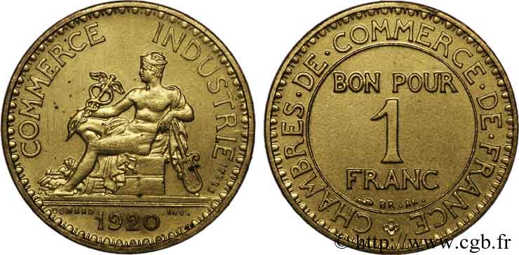 Essai - piéfort de 1 franc Chambres de Commerce 1920 Paris F.218/1P AU 