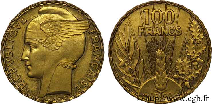 Concours de 100 Francs, essai de Bazor en bronze-aluminium 1929 Paris VG.5216 var. fST 