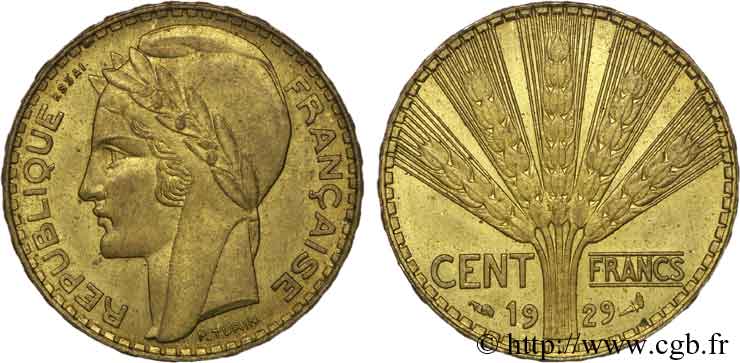 Concours de 100 Francs, essai de Turin en bronze-aluminium 1929 Paris VG.cf. 5223  AU 