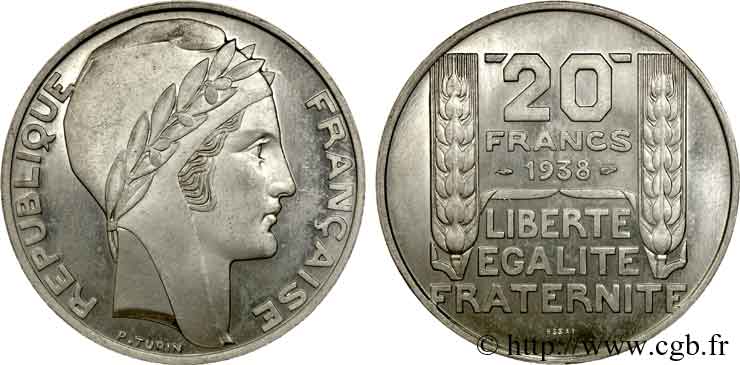 Essai de 20 francs Turin, en aluminium 1938 Paris VG.5489 B SPL 