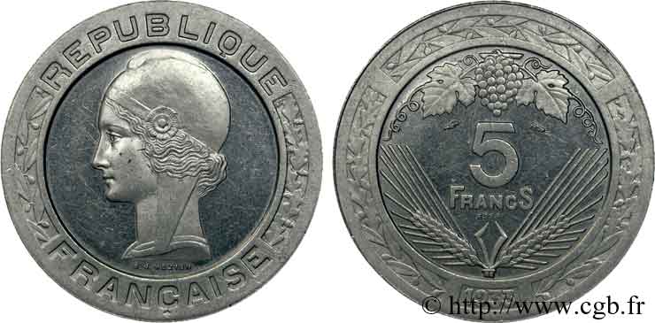 Concours de 5 francs, essai de Vézien en nickel 1933 Paris VG.5360  SPL 