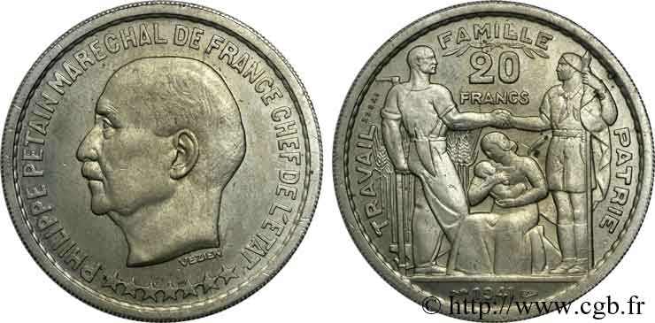 Essai de 20 francs Pétain par Vézien 1941 Paris VG.5568  VZ 