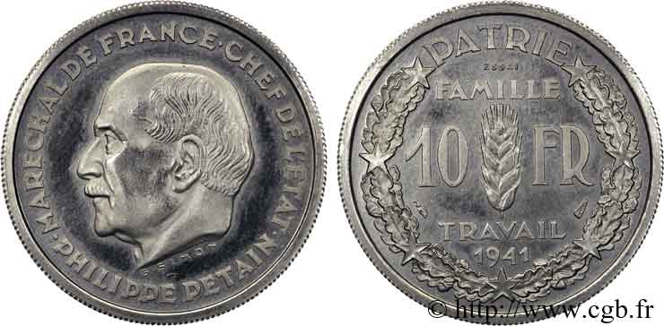 Essai de 10 francs Pétain en nickel de Simon 1941 Paris VG.5571  ST 