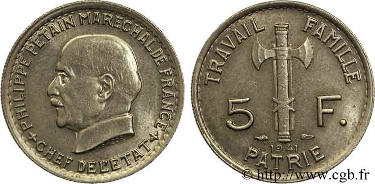 5 francs Pétain 1941 Paris F.338/2 AU 