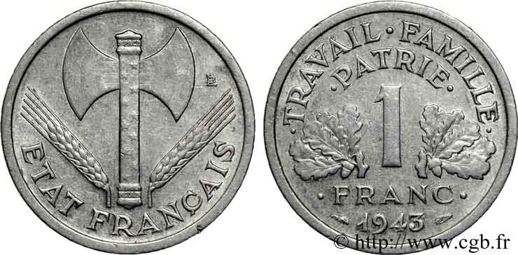 1 franc Francisque lourde 1943 Paris F.222/4 MBC 