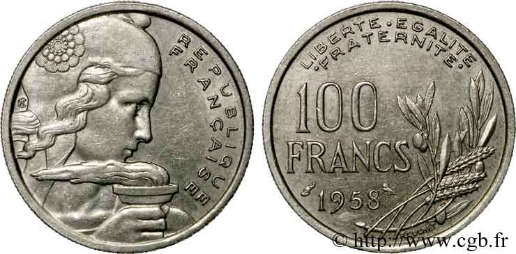 100 francs Cochet, chouette 1958 Paris F.450/13 TTB 