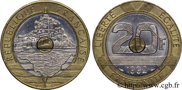 20 francs Mont Saint-Michel, 4 cannelures, V ouvert 1992 Pessac F.403/5 SPL 