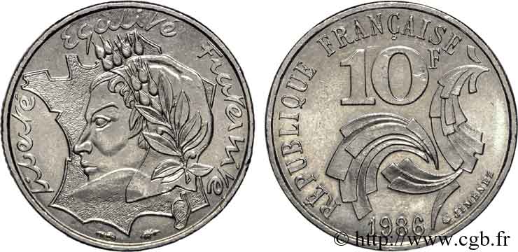 Frappe médaille sur une 10 francs Jimenez 1986 Pessac F.373/2 var. SPL 