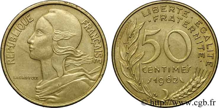 50 centimes Marianne, col à 4 plis 1962 Paris F.197/3 TTB 