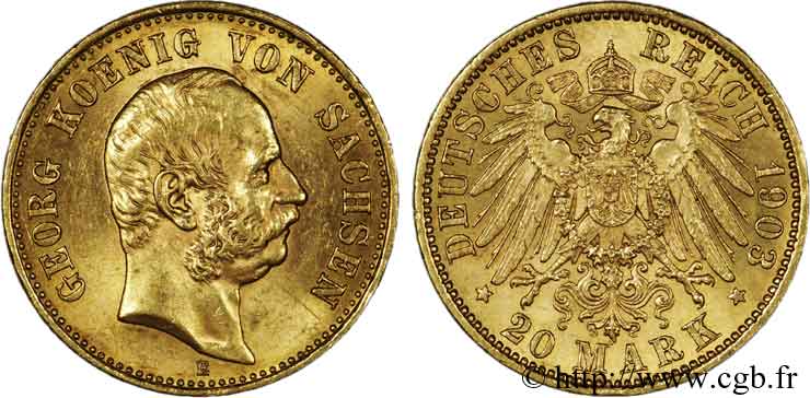 GERMANY - KINGDOM OF SAXONY - GEORGE 20 marks or 1903 Muldenhütten - E AU 