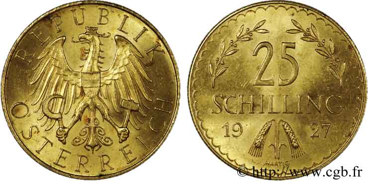 AUTRICHE - RÉPUBLIQUE 25 schillings 1927 Vienne EBC 