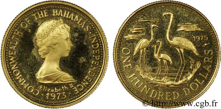 BAHAMAS - ÉLISABETH II 100 dollars or 1973-1975 Monnaie de Paris SPL 
