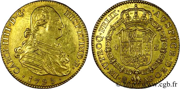 ESPAÑA - REINO DE ESPAÑA - CARLOS IV 4 escudos en or 1795 Madrid MBC 